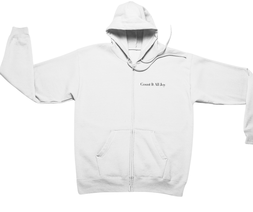 Count It All Joy Embroidered Zip-Up Hoodie Light Pink Purple White