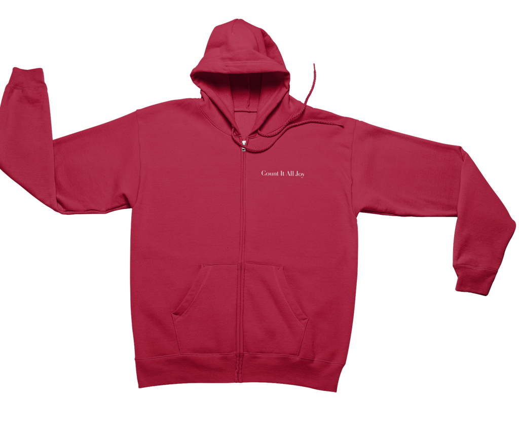Count It All Joy Embroidered Zip-Up Hoodie Navy Blue Black Red