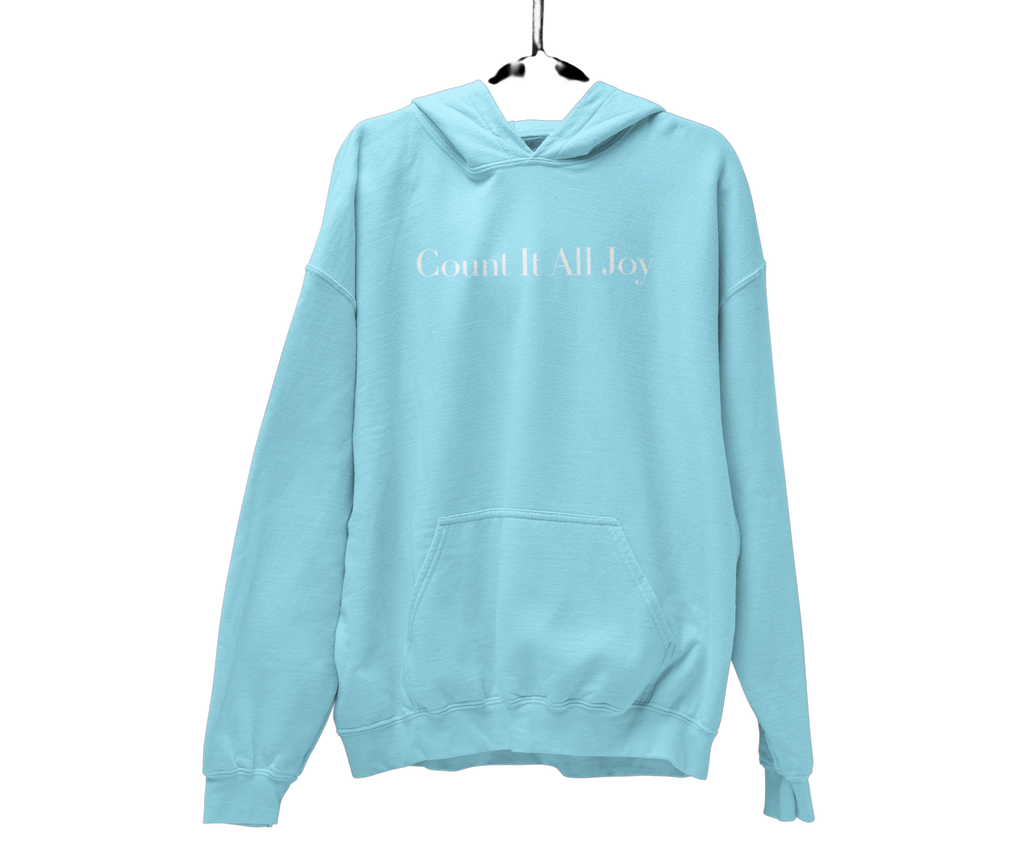 Count It All Joy Embroidered Pullover Hoodie Light Blue Feusha Light Pink