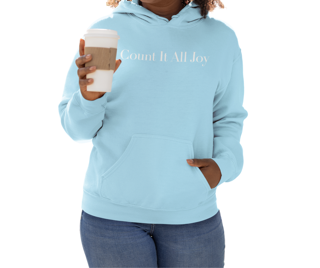 Count It All Joy Embroidered Pullover Hoodie Light Blue Feusha Light Pink