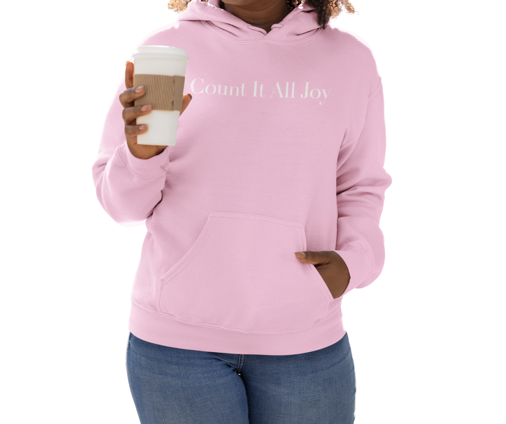 Count It All Joy Embroidered Pullover Hoodie Light Blue Feusha Light Pink