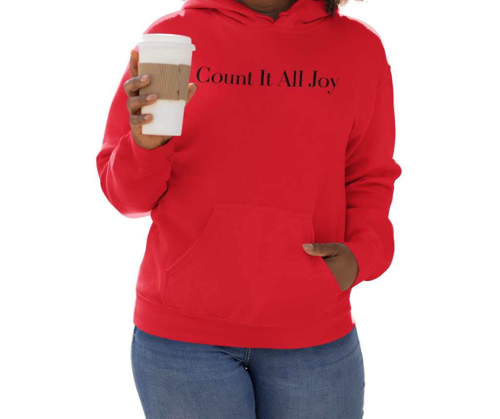 Count It All Joy  Embroidered Pullover Hoodie Red White Red Purple