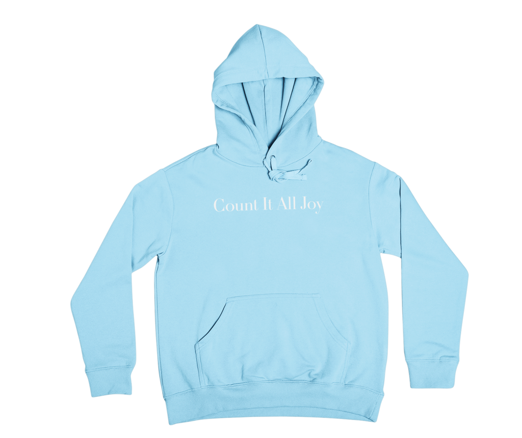 Count It All Joy Embroidered Pullover Hoodie Light Blue Feusha Light Pink