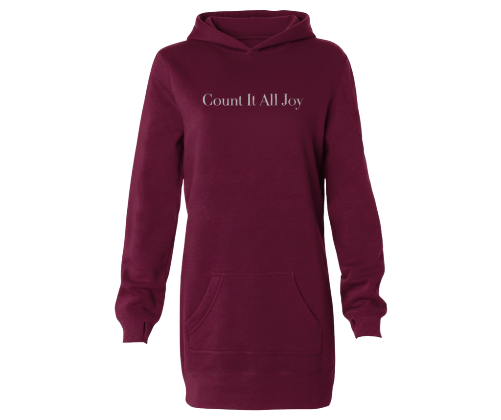 Embroidered Count It All Joy Hoodie Dress Maroon, Black Carbon