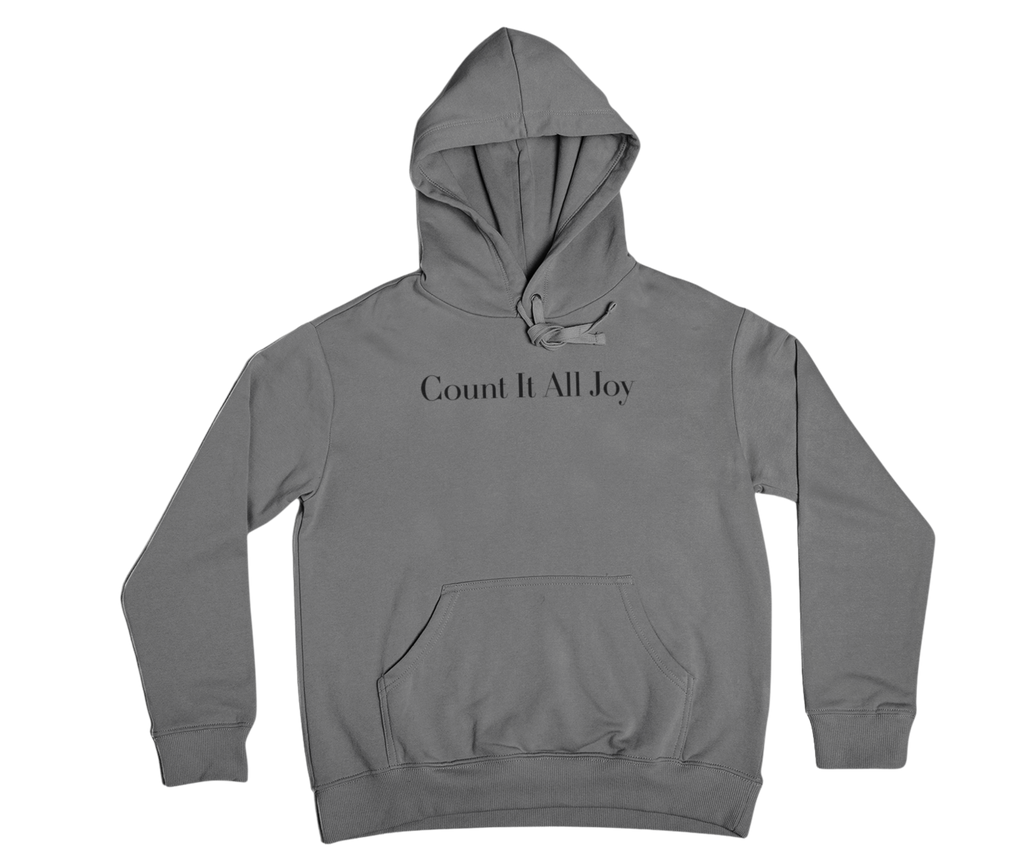 Count It All Joy Embroidered Pullover Hoodie Charcoal Sand Green