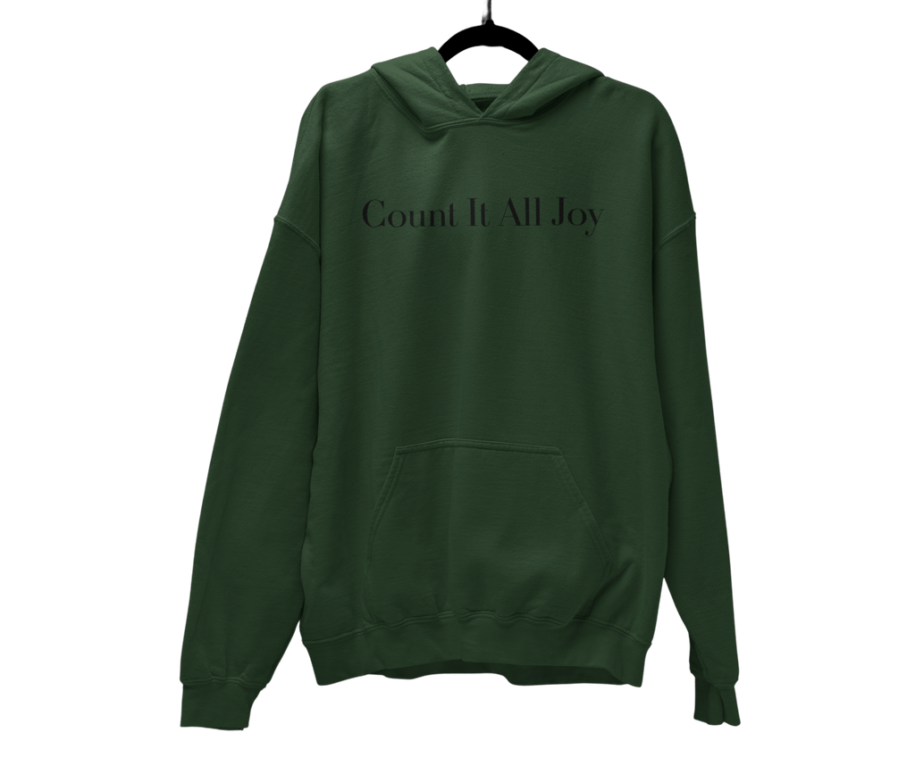 Count It All Joy Embroidered Pullover Hoodie Charcoal Sand Green