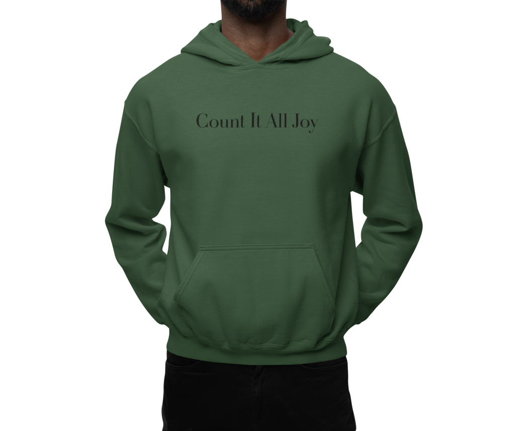 Count It All Joy Embroidered Pullover Hoodie Charcoal Sand Green