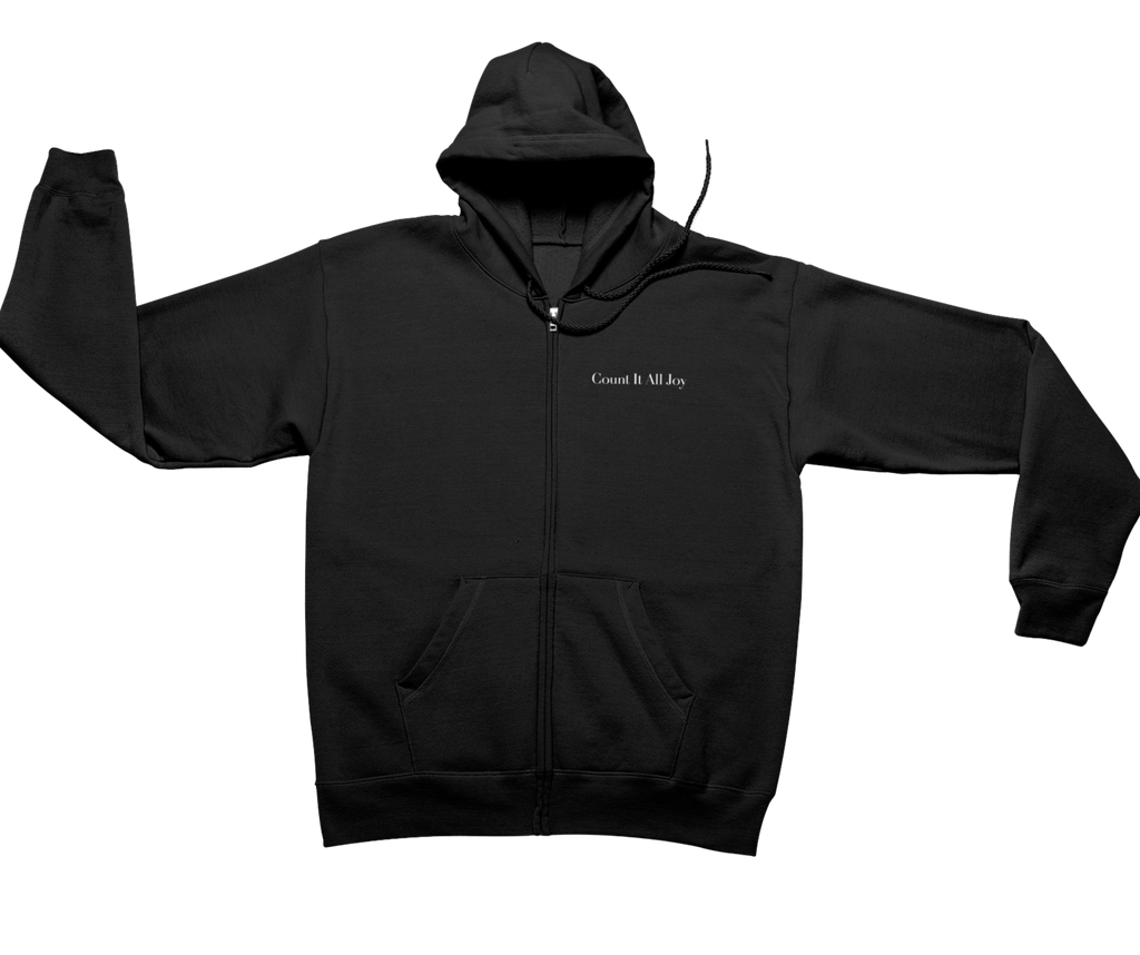 Count It All Joy Embroidered Zip-Up Hoodie Navy Blue Black Red