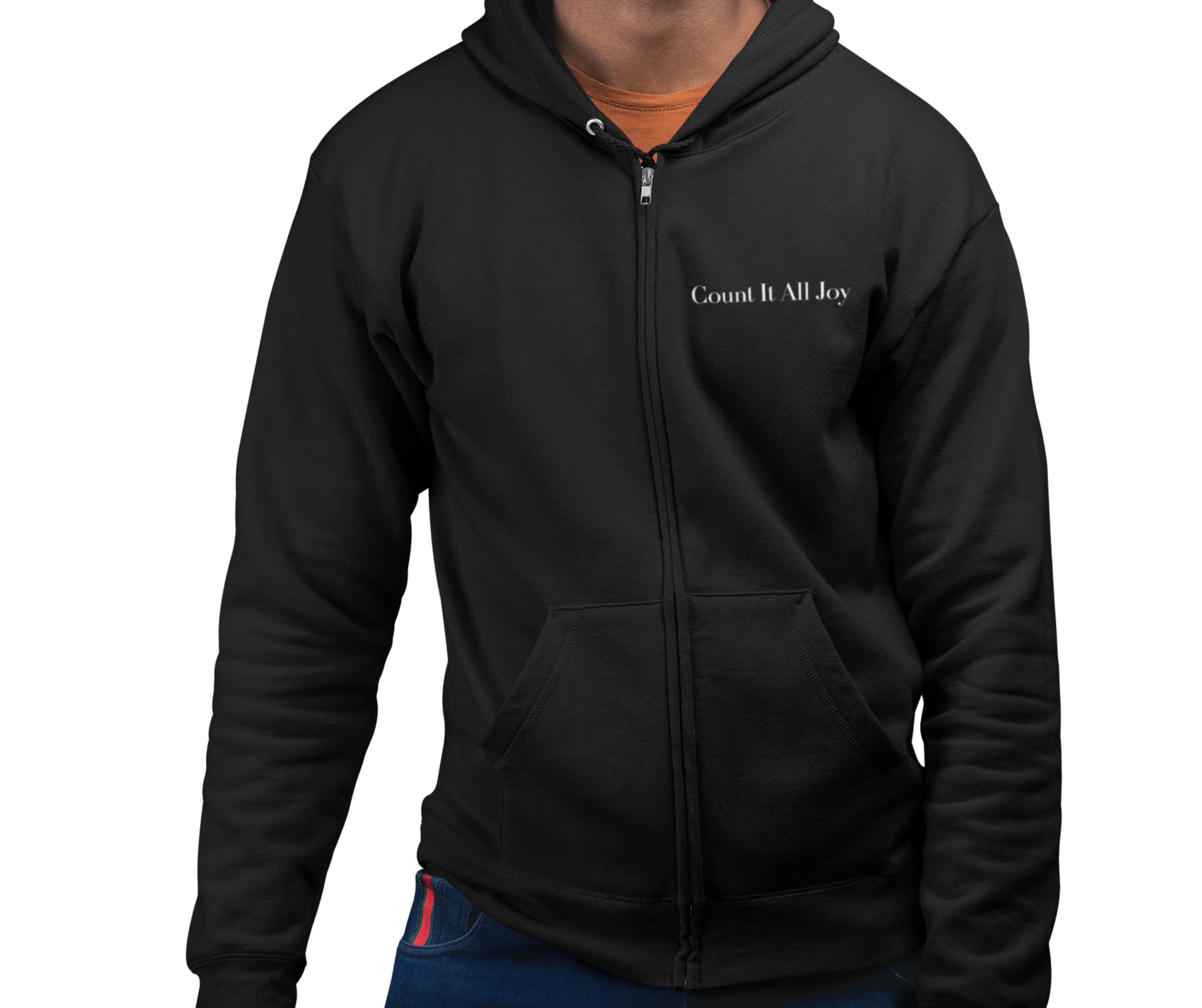 Count It All Joy Embroidered Zip-Up Hoodie Navy Blue Black Red