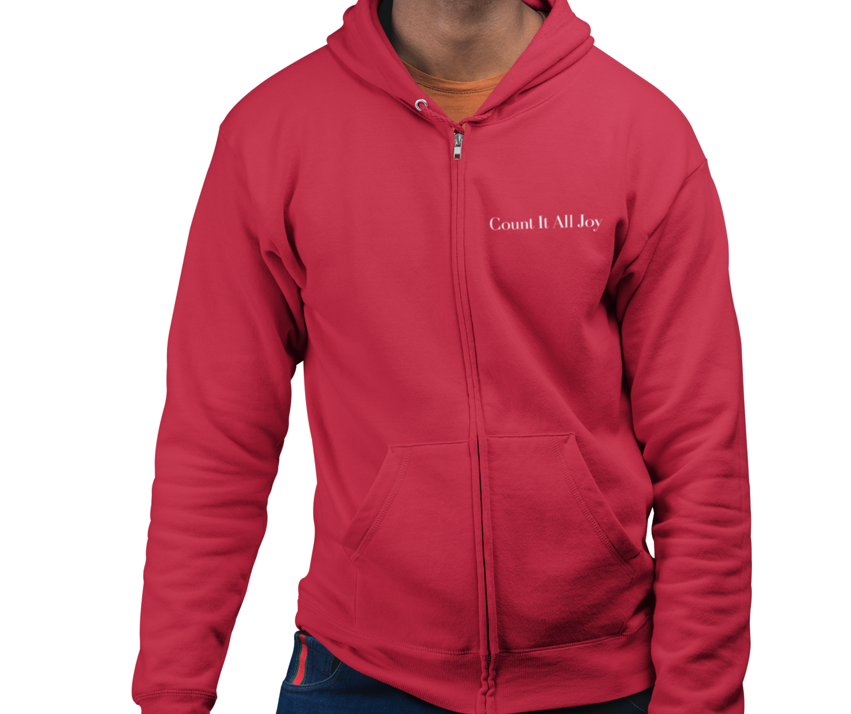 Count It All Joy Embroidered Zip-Up Hoodie Navy Blue Black Red